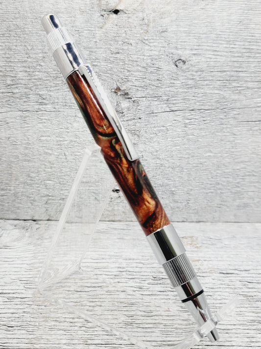 Stratus Click Ballpoint Pen with a Copper and Teal Resin Body