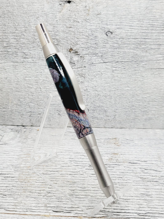Pratchett Click Ballpoint Pen with a Kenworth Fordite and Resin Body