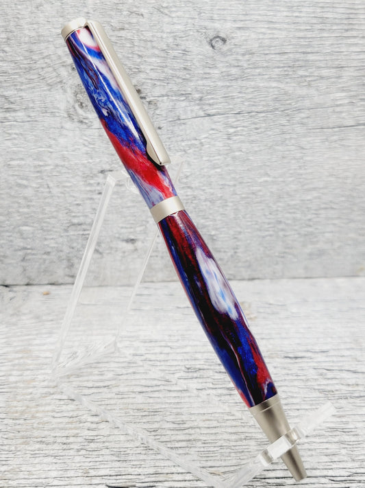 Slimline Twist Ballpoint Pen with a Red White and Blue Resin Body