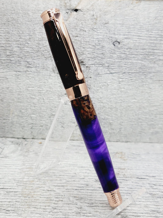Leveche Rollerball Pen with a Wormy Maple Burl Wood and Resin Body