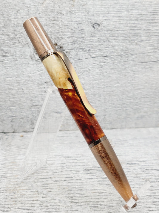 Ares Twist Ballpoint Pen with a Buckeye Burl and Resin Body