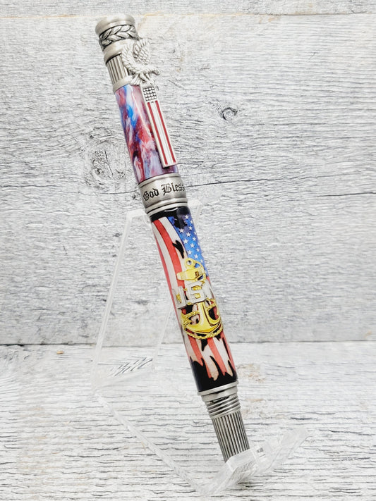 American Patriot Rollerball Pen with a Navy Chief Label Cast Body and Resin Cap