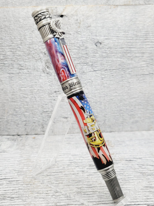 American Patriot Rollerball Pen with a Navy Senior Chief Label Cast Body and Resin Cap
