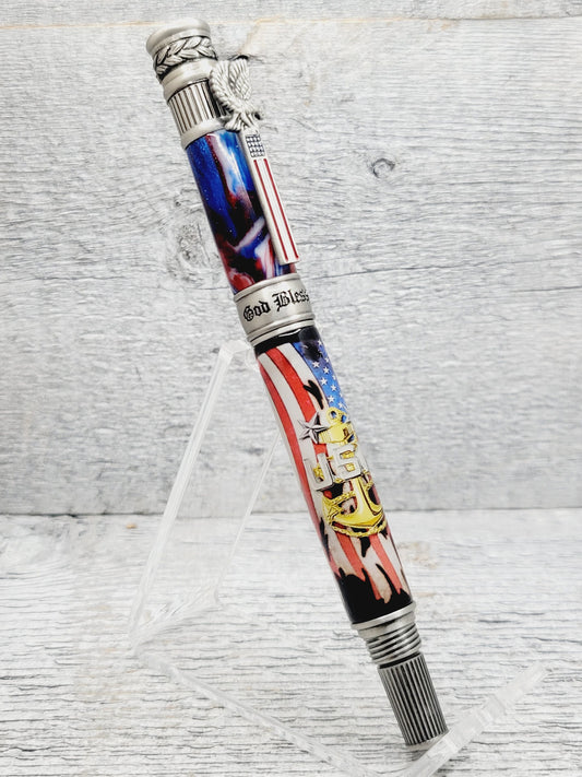 American Patriot Rollerball Pen with Navy Master Chief Label Cast Body and Resin Cap
