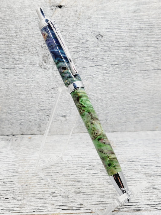 Tempest Click Ballpoint Pen with a Dyed Box Elder Burl Body